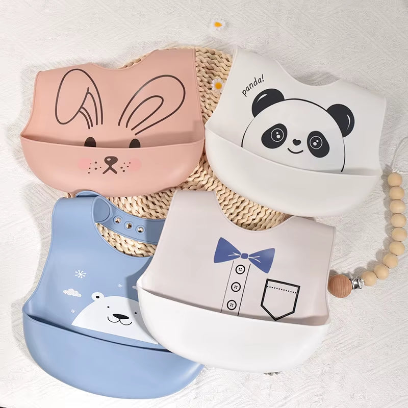 Baby Waterproof Bibs Toddler Silicone Bibs Cute Bowknot Aprons Kids Bib Girl Boy Adjustable Soft Silicone Bib Baby Feeding