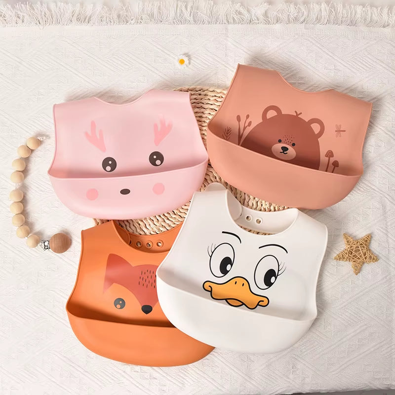 Baby Waterproof Bibs Toddler Silicone Bibs Cute Bowknot Aprons Kids Bib Girl Boy Adjustable Soft Silicone Bib Baby Feeding