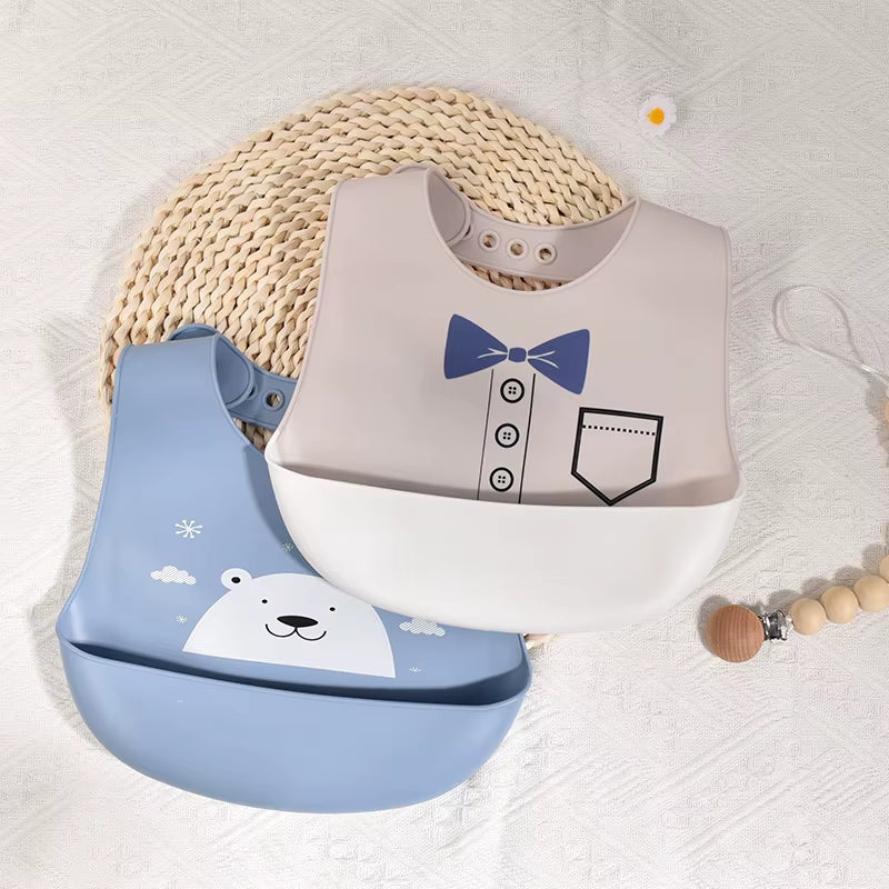 Baby Waterproof Bibs Toddler Silicone Bibs Cute Bowknot Aprons Kids Bib Girl Boy Adjustable Soft Silicone Bib Baby Feeding