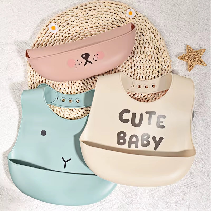 Baby Waterproof Bibs Toddler Silicone Bibs Cute Bowknot Aprons Kids Bib Girl Boy Adjustable Soft Silicone Bib Baby Feeding